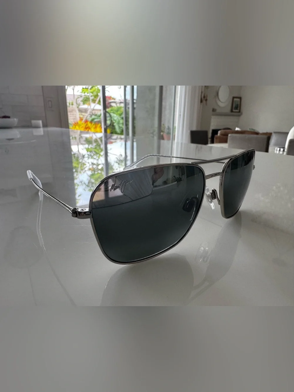 Maui Jim Na’auao Sunglasses Silver Frame Neutral Grey Polarized MauiPure Lens